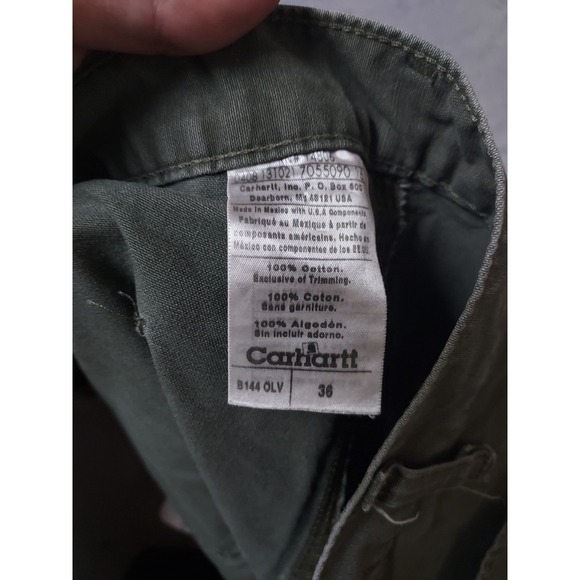 Carhartt Shorts Mens 36 Faded Canvas Olive Green Carpenter Work Hammer Loop - Picture 3 of 9